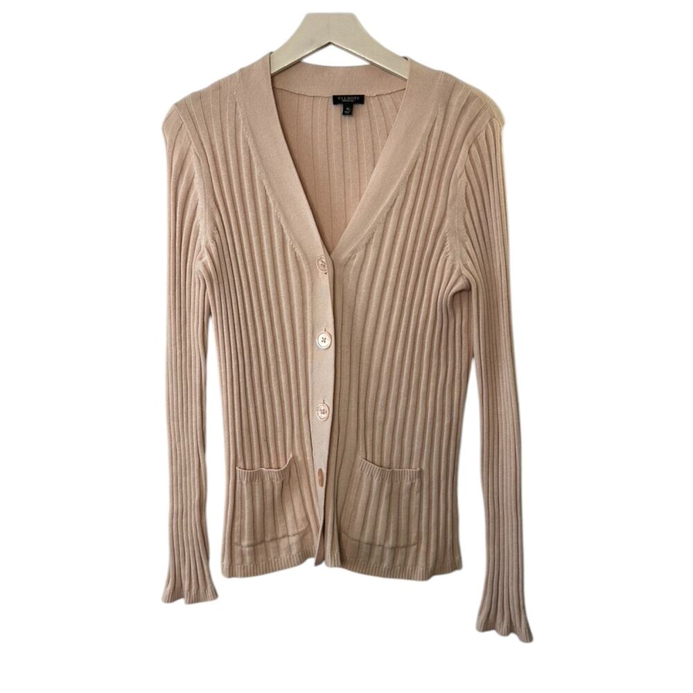 Talbots Pink Ribbed Button V-Neck Cardigan Sweater Women's Medium